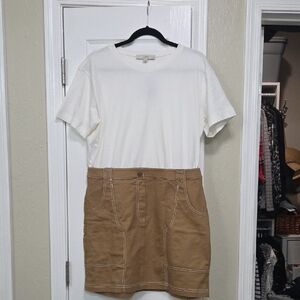 LOFT White Tee with Tan Utility Skirt
